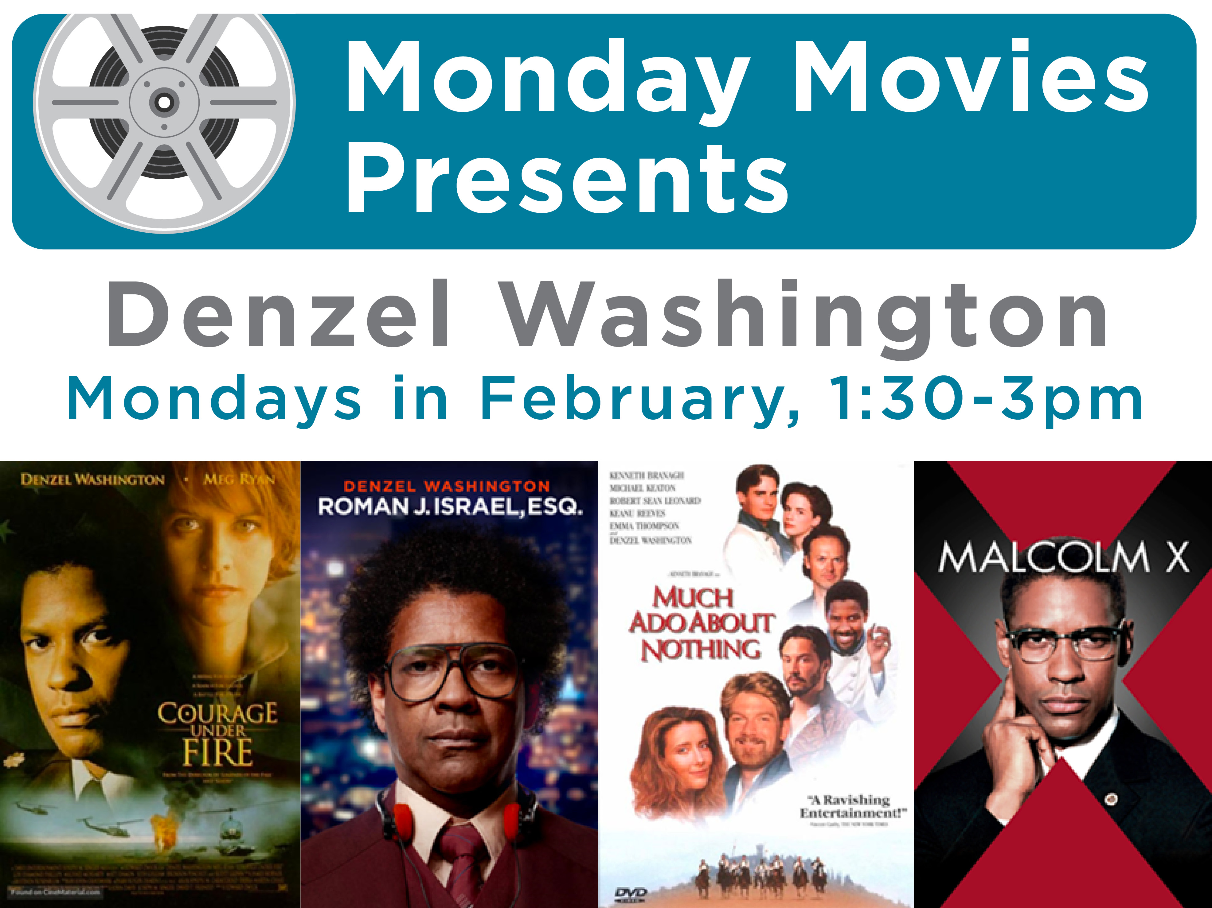 Monday Movies at Alicia Ashman Library featuring Denzel Washington for Black history month 2024