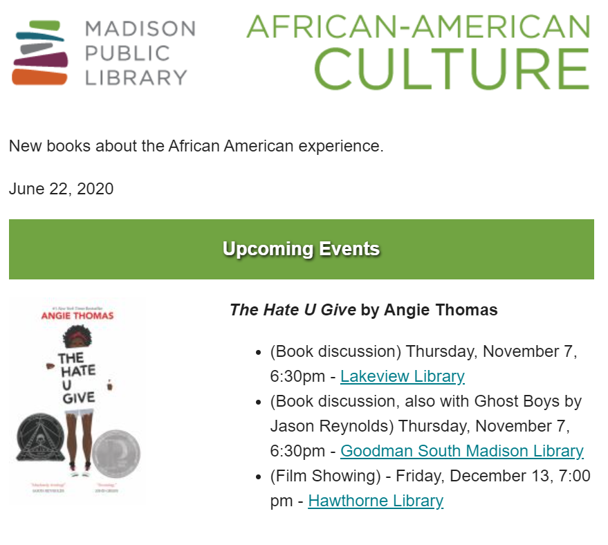 African American Culture newsletter screenshot