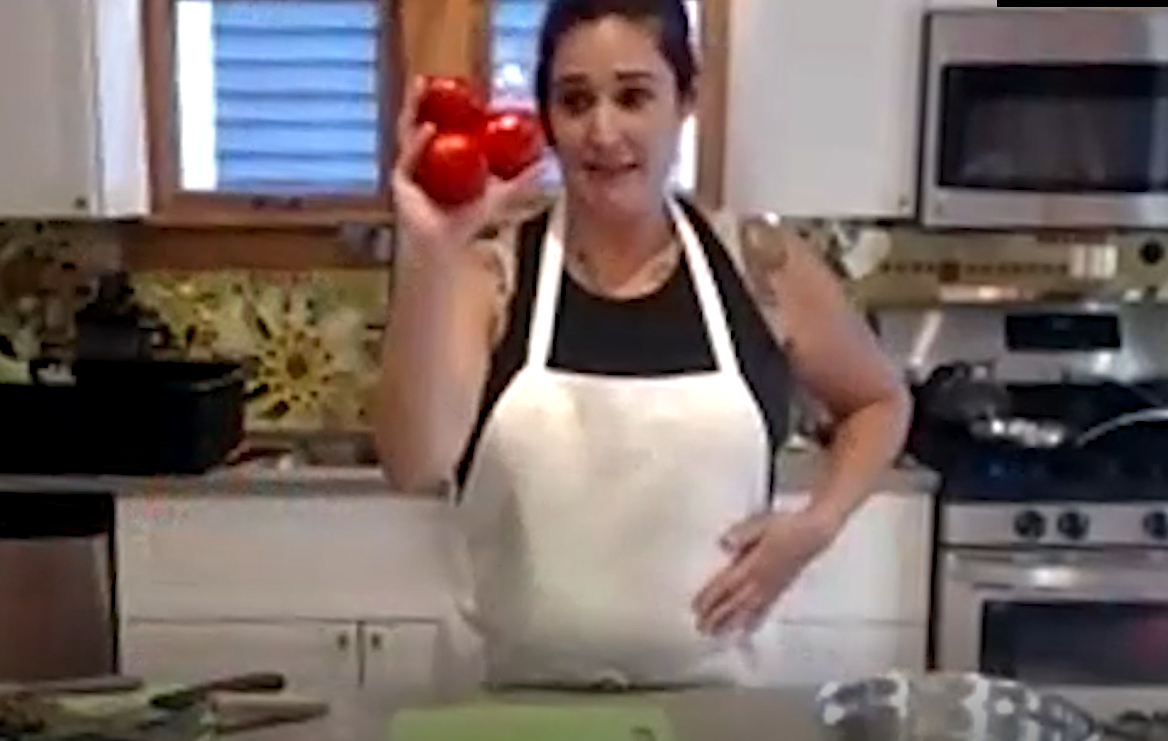 Chef Lily cooks Tomato Soup, tomato and cream cheese toasts and tomato salad