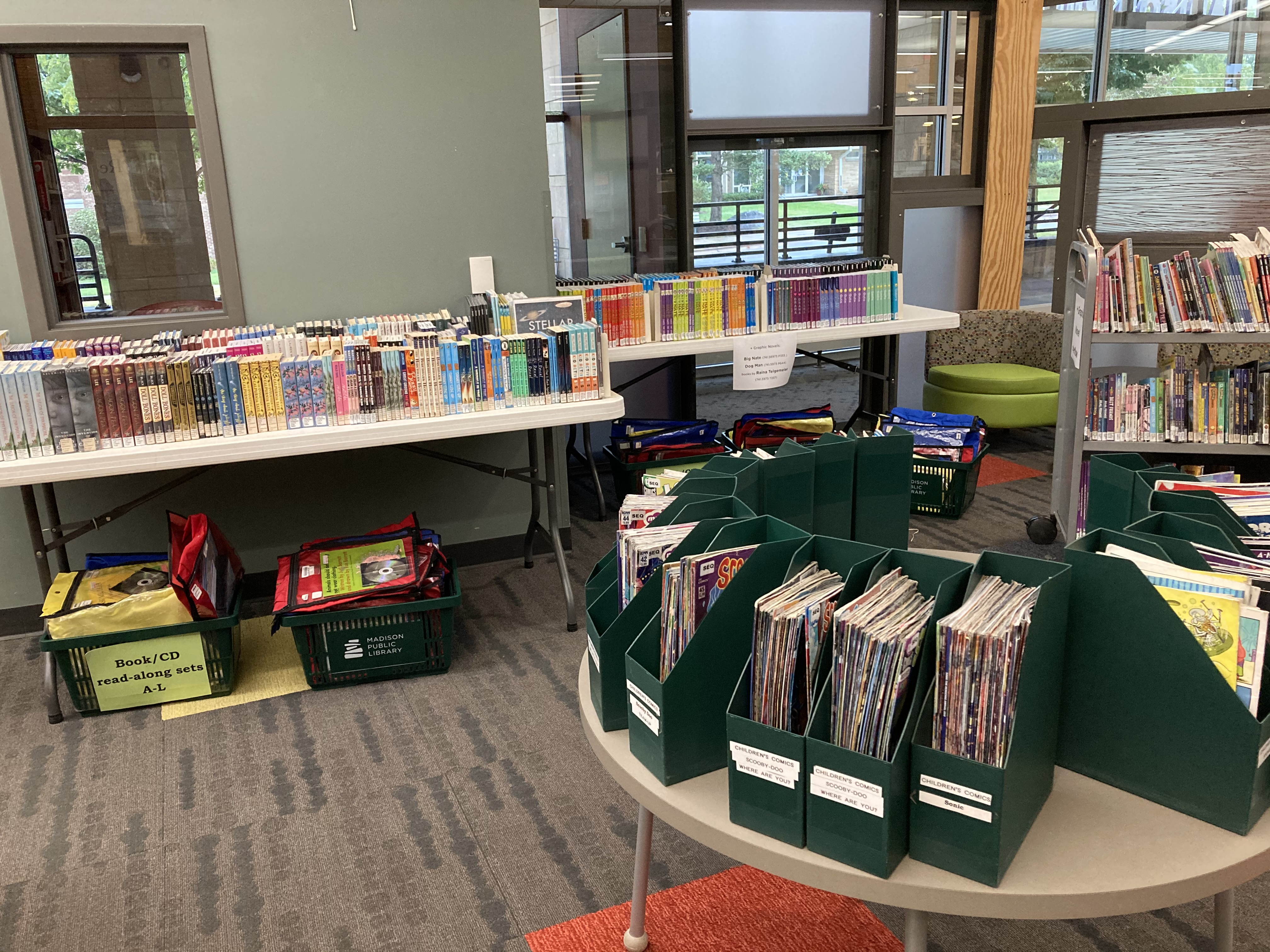 graphic novels and crowded shelves at Sequoya library 