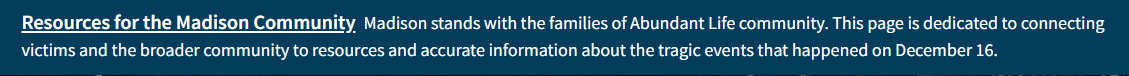 Resources for the Madison Community in response to the December 16 Abundant Life tragedy